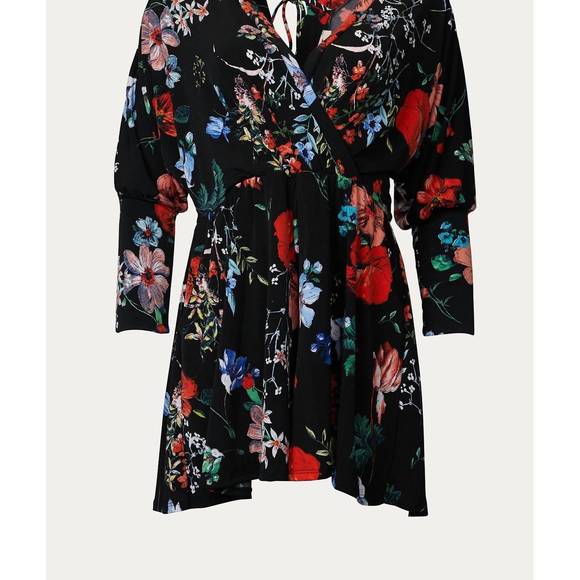 NEW BLUE LEOPARD floral-print surplice stretch-jersey romper in black - Picture 1 of 1